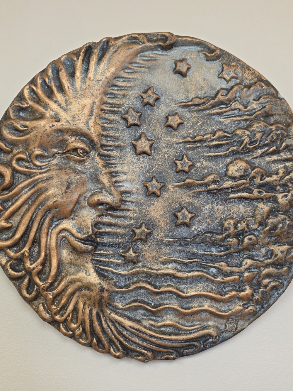 Decorative Celestial Moon Wall Plaque in Antique Copper